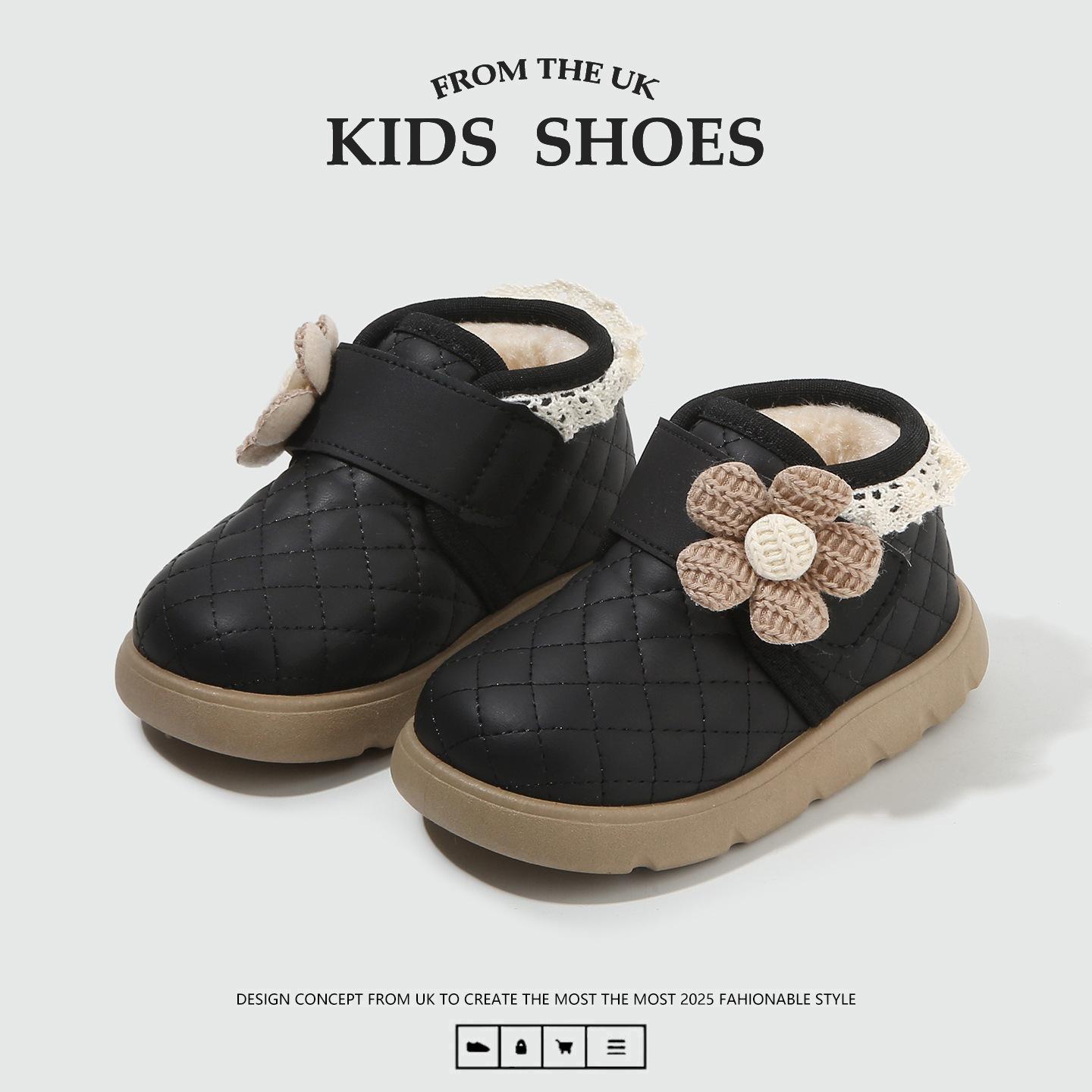 Baby girl floral cotton shoes, plush and thickened, toddler shoes, children s shoes, warm shoes, thick cotton1-6Winter cotton boots, snow boots 20Code/Inner Length13cm
