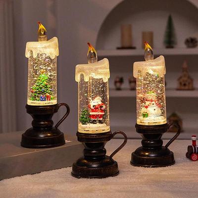 Glitzernde Weihnachts-Schneekugel Kerze Batteriebetrieben LED Flammenlose Kerze Glitzerlampe Weihnachtsdekoration Nachtlicht Geschenk