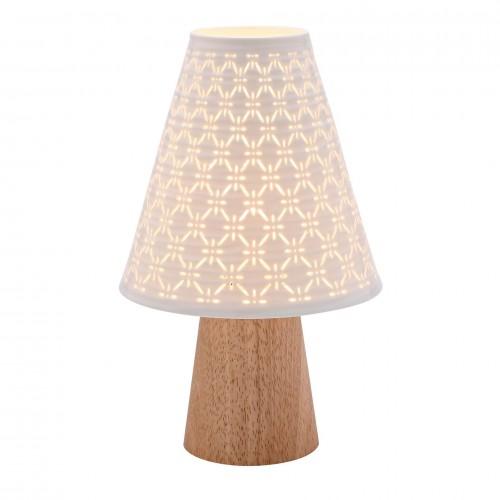 Hestia White Ceramic Table Lamp With Wooden Base