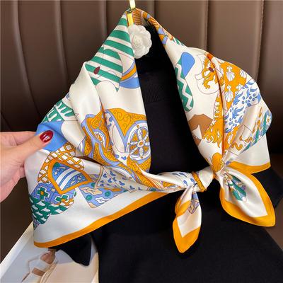 Frühling Sommer Koreanischer Luxus Damen 90x90cm Quadratisches Tuch Druck Mode Haarband Schal Band Wickel Halstuch Haarband Bandana