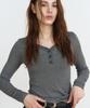 MAKE A TOAST Striped Button Long Sleeve T-Shirt (Gray) Mbfsto002Gr