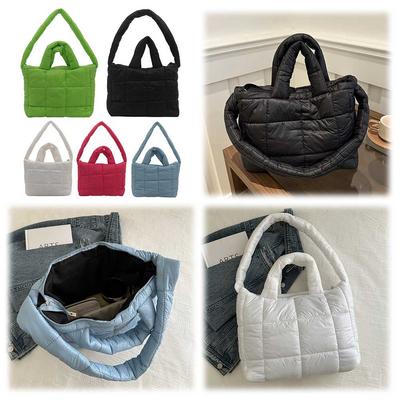 Women Puffer Tote Handbag Large Capacity Quilted Top Handle Bag Solid Color Puffy Shoulder Bag Female Travel Bag
