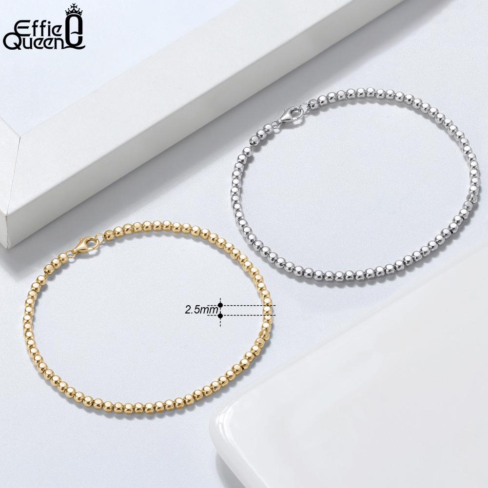 EFFIE QUEEN 100% 925 Sterling Silver 2.5mm Flat Beads Chain Bracelet Simple Daily Jewelry for Women Men Wedding Party Gift SB124