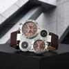 Leather Strap Dual Time Zone Watch PU Leather Strap Men's Watch Luxury Quartz Watch  Luxury Style