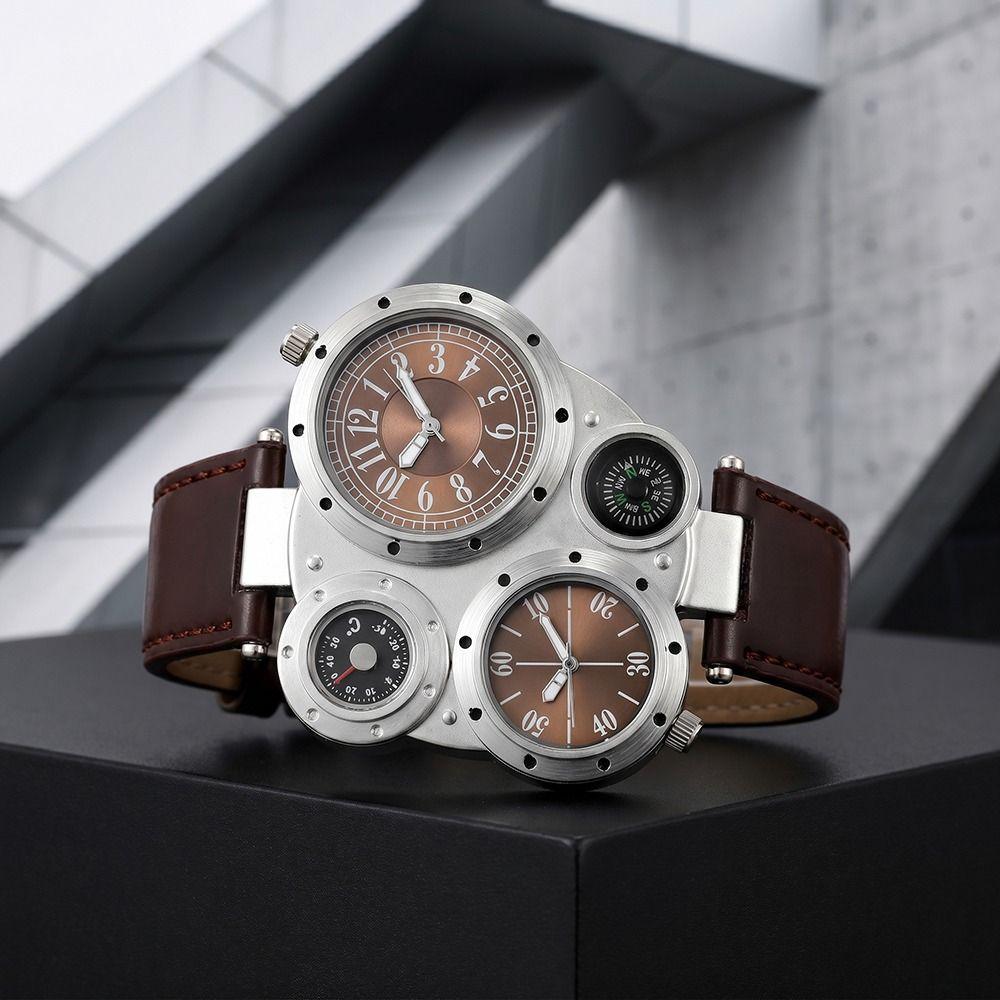 Leather Strap Dual Time Zone Watch PU Leather Strap Men's Watch Luxury Quartz Watch Luxury Style