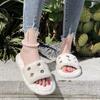 Fashion Slippers Female Slides Warm Short Plush Flat Low Heels Shoes Woman Solid Fur Metal Decoration Women Slippers Plus Size