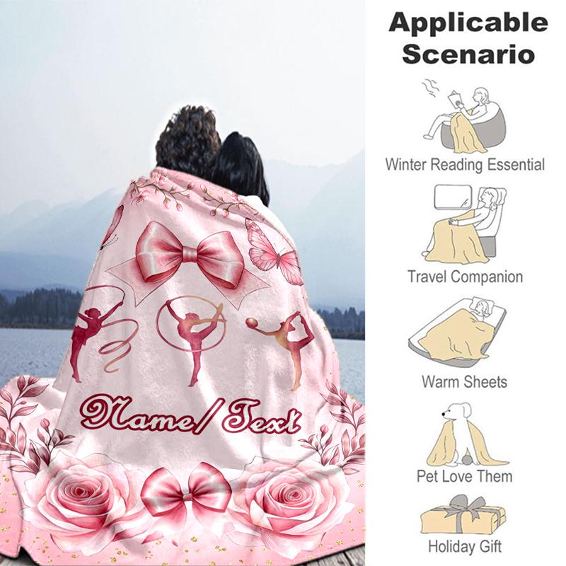 1PC Custom Name Dance,Butterflies,Roses Flannel Blanket Versatile,all-season Throw Suitable for the Living Room,bedroom,camping,travel,and Gift