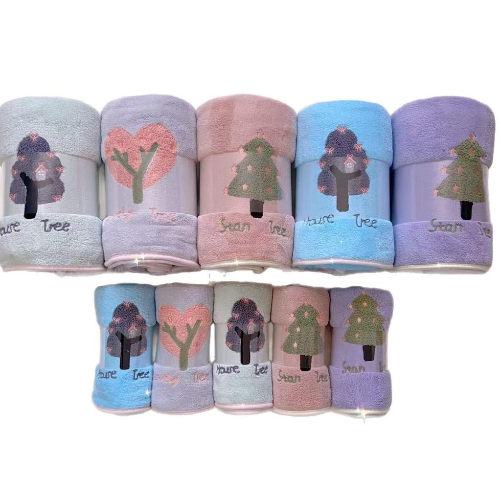 Embroidered Coral Fleece Bath Towel Set - Soft, Quick-Drying, Thick, Absorbent - Perfect Gift for Couples