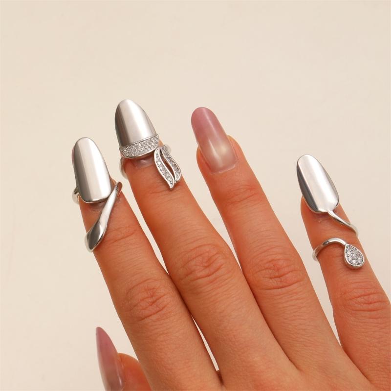 Set of 3 Elegant Open Knuckles Rings Featuring Cubic Zirconia Stones Nail Cap Rings Suitable for Trendy Nail Jewelry