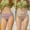 FINETOO 2 buc/set femei slip din bumbac cu talie joasă chiloți în dungi Lenjerie de corp pentru femeie Lenjerie sexy Chiloți cu picioare înalte S-XL