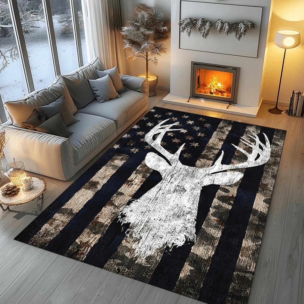 Retro Deer Pattern Carpet Mat - Nordic Style Home Decoration Carpet Suitable for Living Room  Bedroom Animal Printed Floor Mat