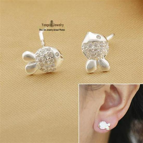 Clownfish Design 999 Pure Silver & Zirconia Hook Earrings for Women - Breathable, Anti-Allergenic, and Comfortable.