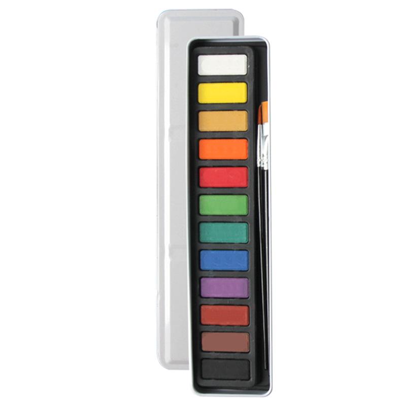 12-Color Watercolor Paint Set in Tin Box - Solid Powder Cakes for Students and DIY Projects