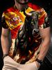 Men'S Digital Print T-Shirt, Featuring Dynamic Spanish Bullfighting And National Flag Prints, Breathable Casual Short-Sleeve Top, Eye-Catching