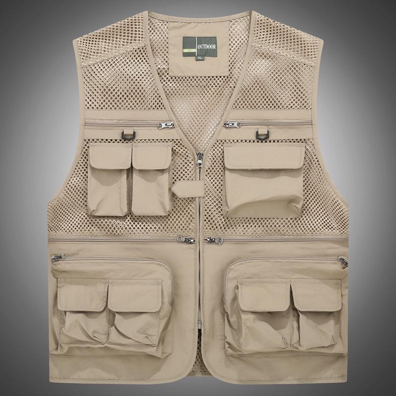 Men's Lightweight Cotton Multi-Pocket Mesh Vest - Sleeveless, Plus Size, Ideal for Summer, Fishing, and Outdoor Activities.