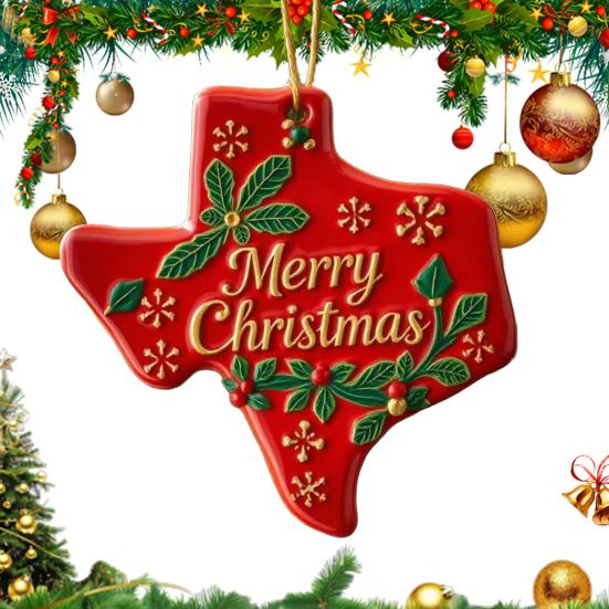 State Pride Christmas Pendant Merry Christmas In Golden Fonts U.S. States