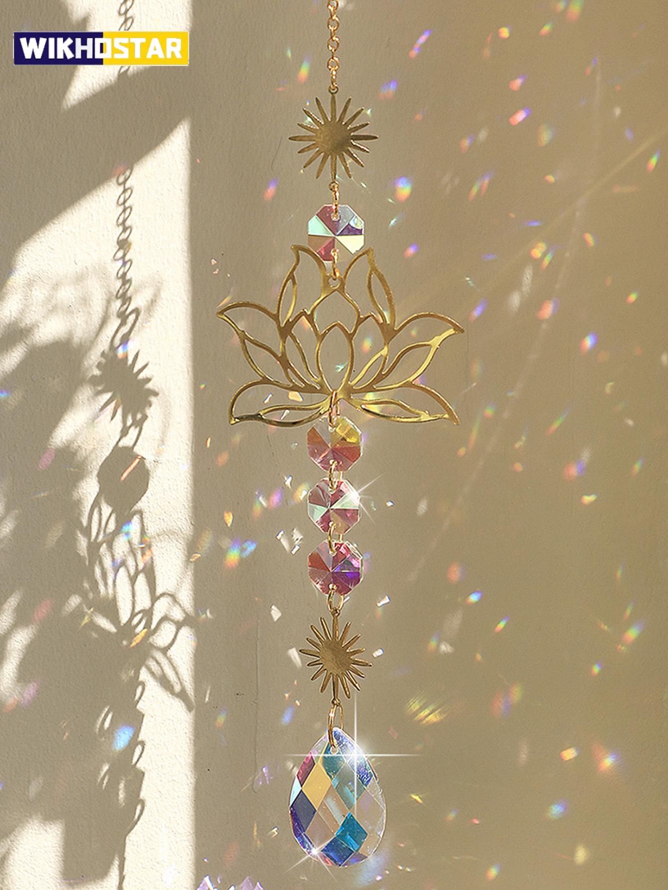 

1 шт. Подвеска Suncatcher Gardening Crafts Golden Lotus AB Colorful Water Drop, хрустальное украшение