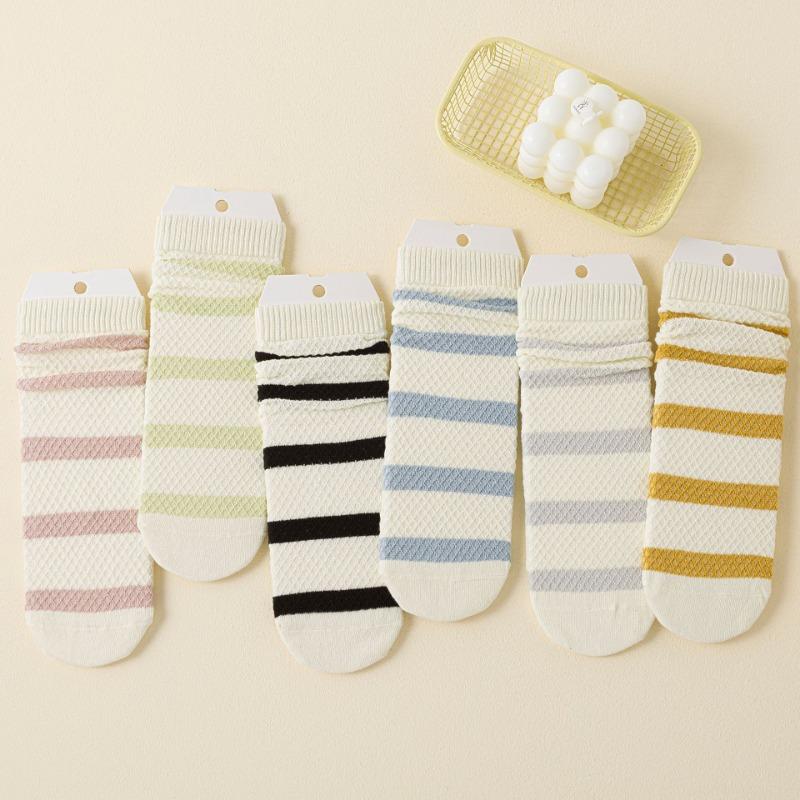 Mid-calf Socks for Girls' School Spring and Summer, Thin Pile Socks, Cotton Wide Straight Socks, Cotton Socks for Girls