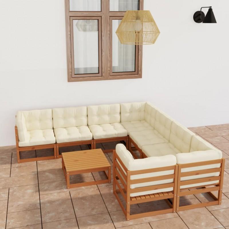 Día y Noche - Día y Noche Set de muebles de jardín 9 pzs cojines madera pino marrón miel