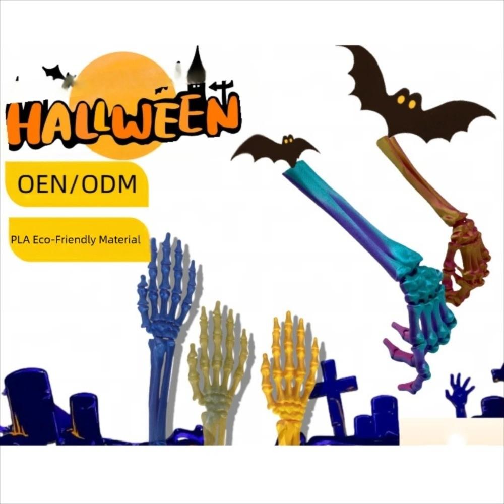 2KS Hrozné PLA 3D tištěné ozdoby lebky 7 barev umělá simulovaná kostra dlaň Halloweenská lebka ruka stolní ozdoba