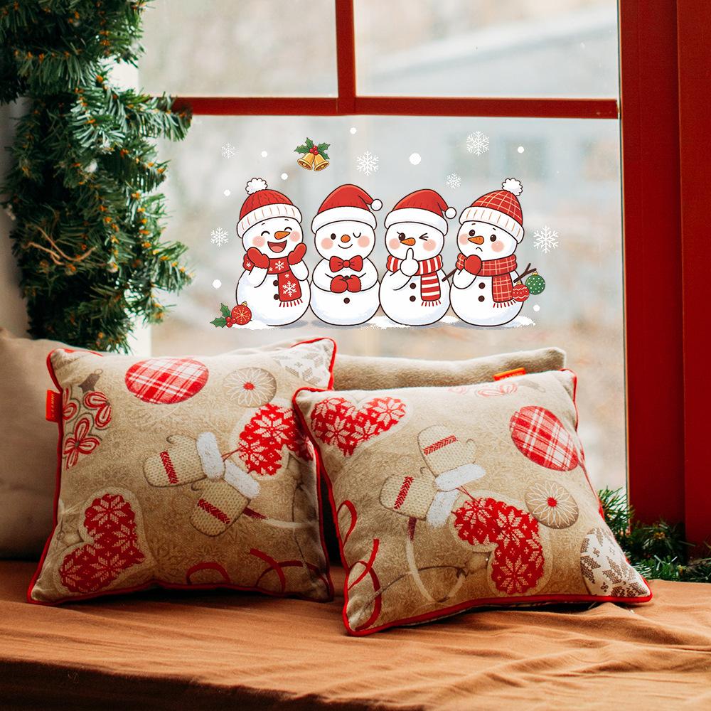 Cartoon Cute Four Little Snowmen, Balcony Glass Window, Home Decoration, Window Sticker