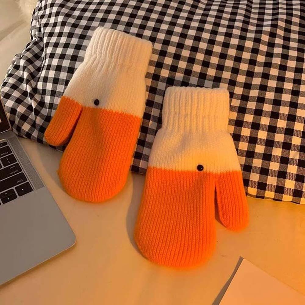 Fashion Orange Cartoon Goose Gloves Polyester Windproof Winter Knitted Gloves Warmer Thickened Anti-cold Mittens Outdoor