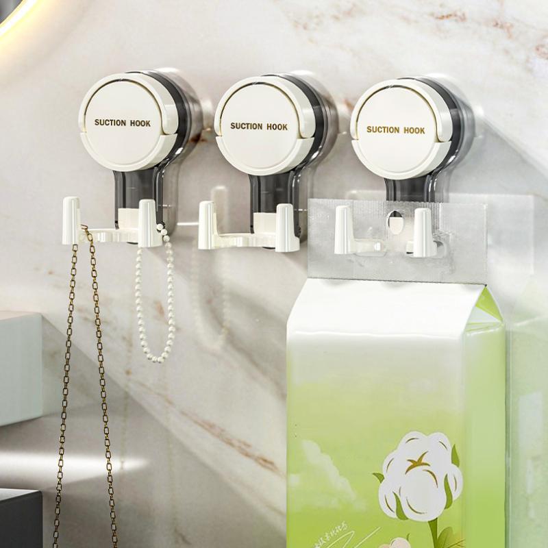 Wall Mounted Vacuum Suction Cup Double Hook No-Drilling Key Towel Hanger Hook For Bathroom Kitchen Removable Storage Hook