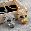 European & American Stainless Steel Unisex Necklace with Rhinestone Leopard Head Pendant