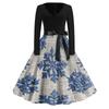 Women's Retro V-Neck Christmas Dress with Snowflake and Christmas Tree Print, Vintage A-Line Dress for Holiday Party