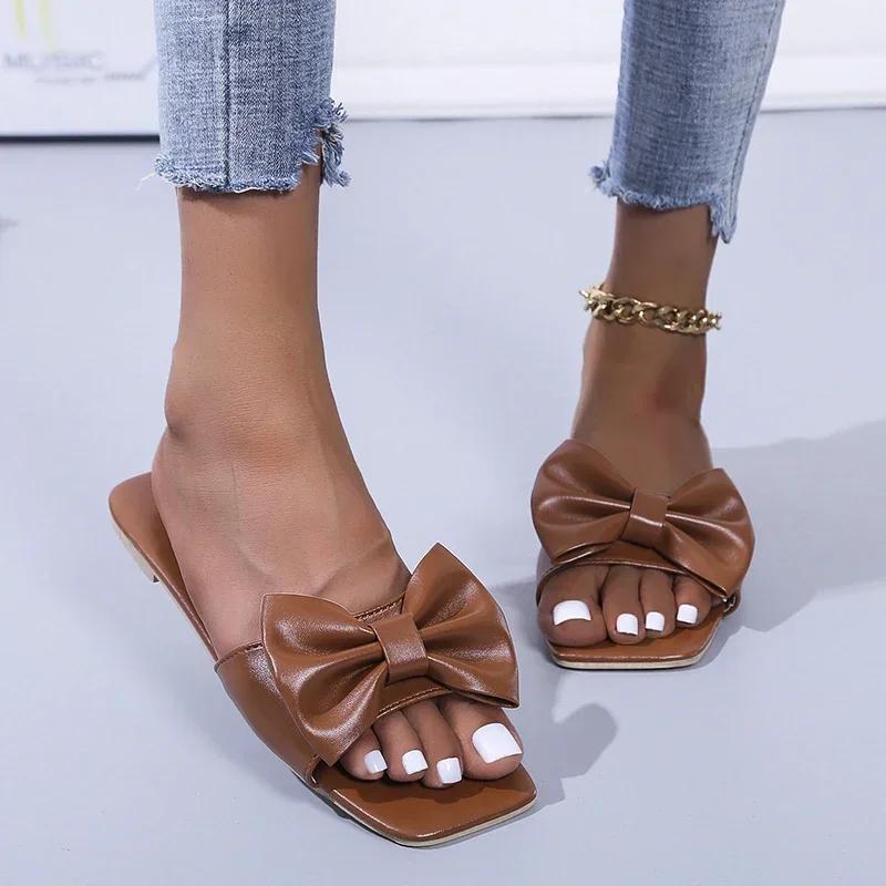 

Модная летняя женская обувь, новые модные женские тапочки с открытым носком на плоской подошве, легкие повседневные туфли-слайды для женщин, модные туфли больших размеров 43 43 темно-коричневого