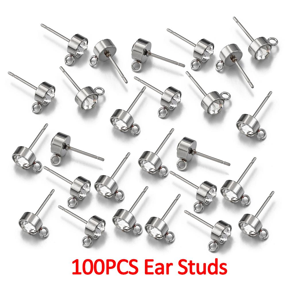 100 Stück/20 Stück Edelstahl Strass Ohrstecker Goldfarben Ohrstecker mit Ösenringen DIY Ohrringe Schmuckherstellung Zubehör