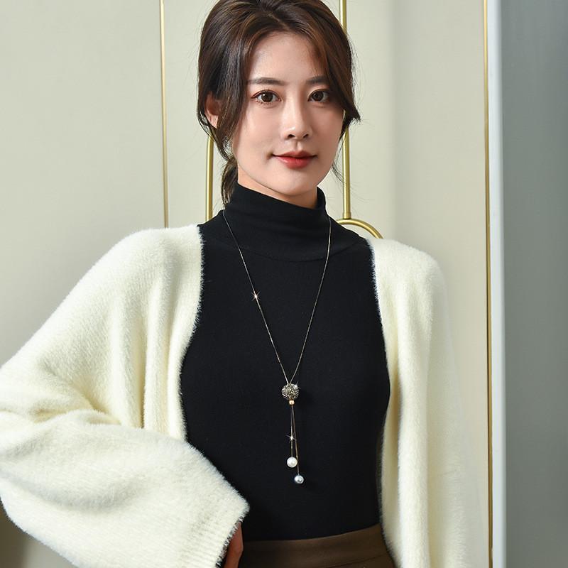 Unique Long Style Womens Sweater Necklace With Eye-catching Diamond Ball Design