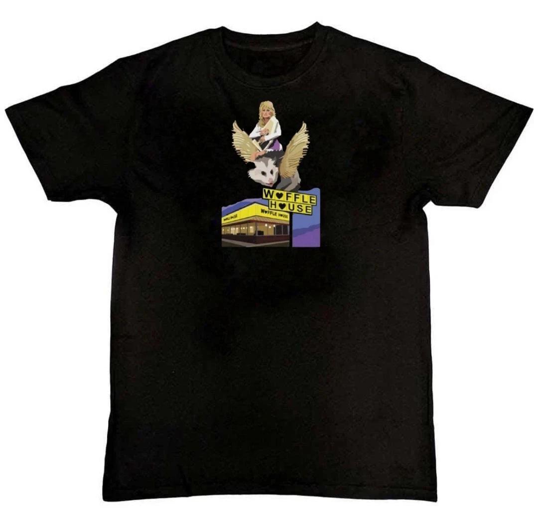 Men s and Women s T-shirts Dolly Parton Riding a Winged Possum over Waffle-House T-Shirt S M L XL 2 3 4 XL S