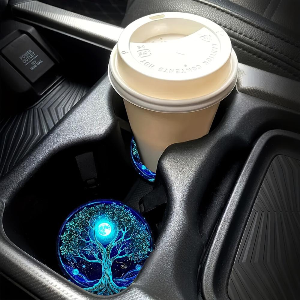 [Glowing Tree Cup Coasters] Blue Glowing Tree of Life Car Cup Holder Coasters | Washable Rubber Cup Mats