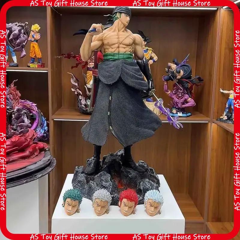 One Piece Roronoa Zoro 50Cm 5 Interchangeable Heads Anime Collectible Statue Model Figure Ornament Adult Toy Gifts