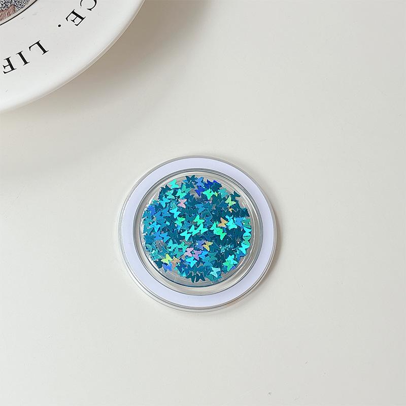 Small Butterfly Sequined Laser Round Mobile Phone Airbag Holder Magnetic Telescopic Ring Internet Celebrity Gift Women'S Portable