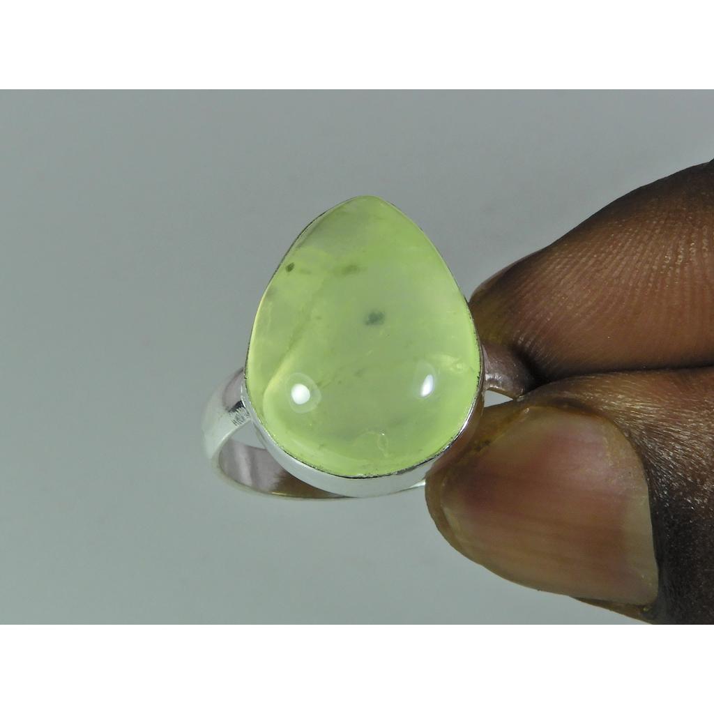 Natural Prehnite 925 Solid Sterling Silver Ring Size US-7.5 PG-101