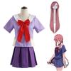 Gasai Yuno Cosplay Anime Future Diary Gasai Yuno Mirai Nikki Cosplay Kostume Skoleuniform Sløjfe Kort Nederdel Paryk Halloween Dragter