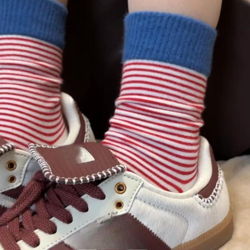 Warm-toned Socks for Women In Autumn, with Contrasting Colors, Seam Stitching, Retro and Casual Mid-calf, Student Sweat-absorbing Pile