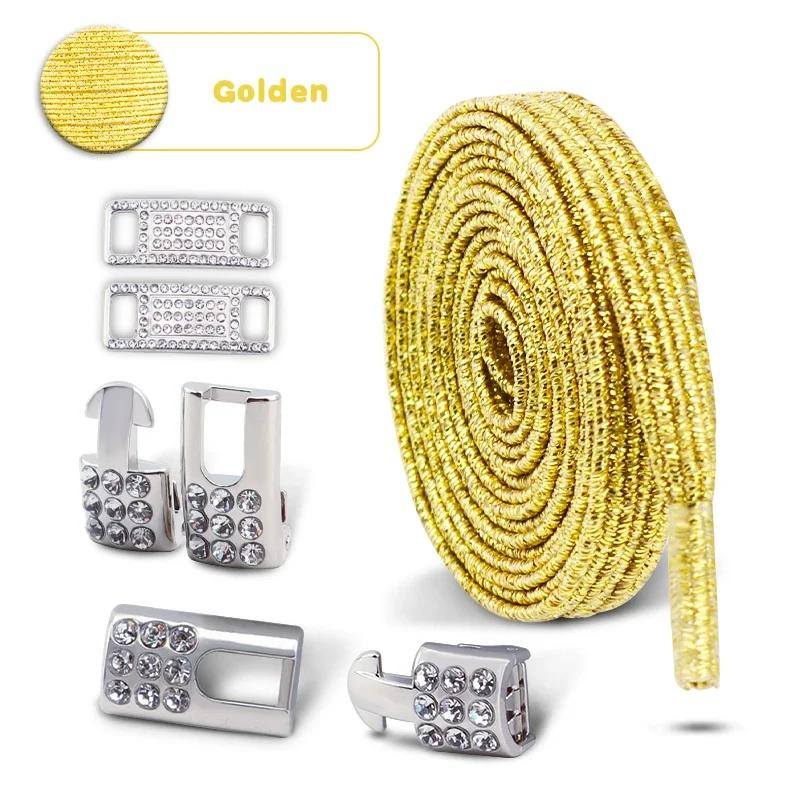 Women's Bling Diamond Cross Locks Elastic No-Tie Shoe Laces Charms Luxury Smart Buckle for Metal Shoelaces Sneakers