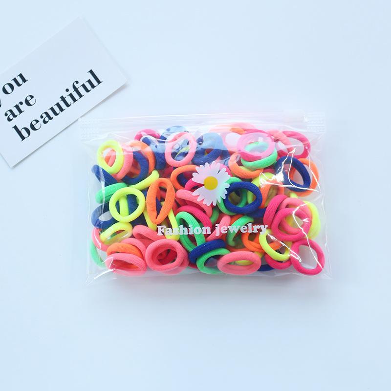 100 Pcs/Lot Small Rubber Band Doll Towel Hair Ring Colorful Nylon Head Ropes Black Elastic Hair Bands Ties For Girls Accessories