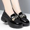 2025 Spring Female Shoes Women Fashion Mary Jane Round Toe Flats Loafers Oxfords Platform Casual Metal Chain Buckle Heels Black