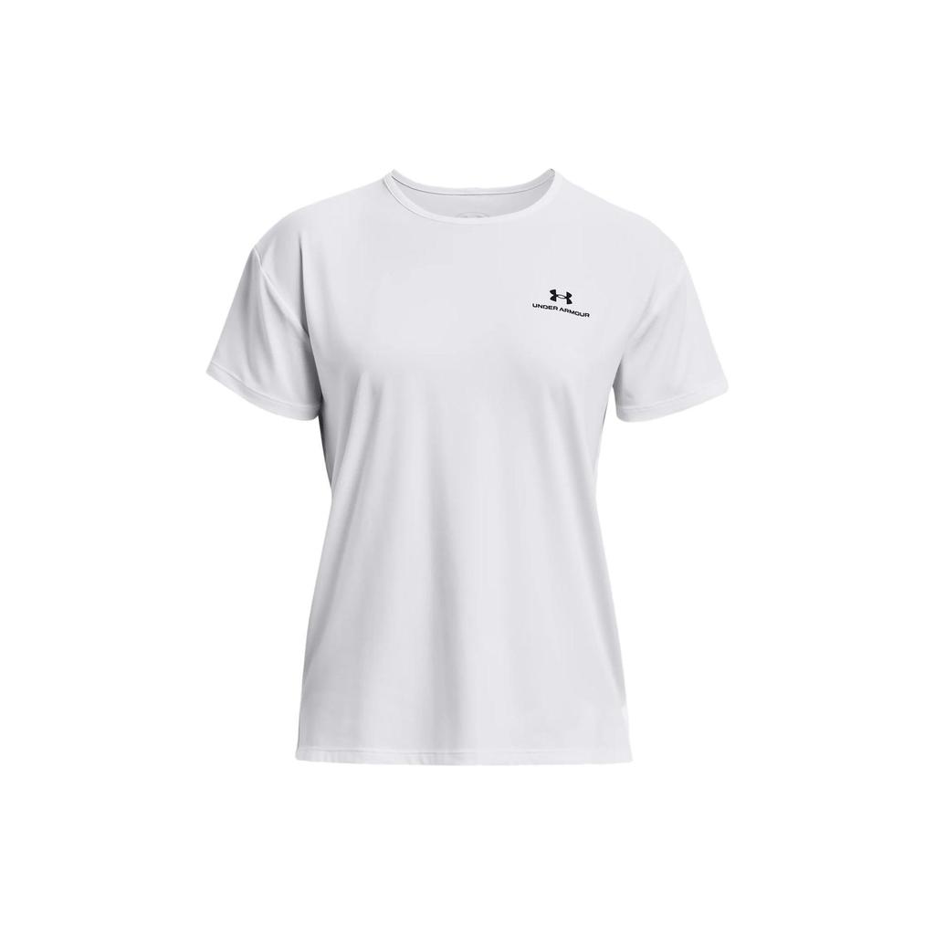 Under Armour Rush Energy Logo Print Crew Neck Short Sleeve T-Shirt Women Tops White 1379141-100