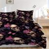 3pcs Skull Floral Pattern Bedding Set, Ideal for Home Use, Suitable for Bedroom Decor (1*Duvet Cover + 1/2*Pillowcases, No Core) Yy250821189