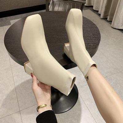 Women's Boots New Winter Square Toe Solid Pu Leather Fashion Ankle Booties Ladies Block Heels Outdoor Party Women High Boot