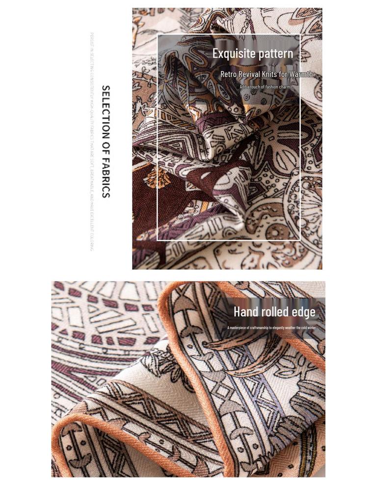 Exotic Knight Silk Wool Square Scarf: Elegant Double-Sided Print, Sun Protection & Neck Warmer