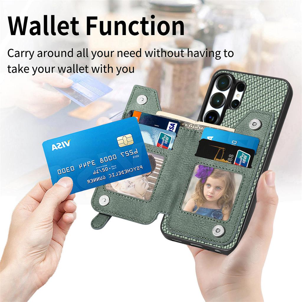 Portafoglio in Pelle con Cerniera Business Slot per Carte Custodia Telefono Per Samsung S25 Ultra S24 Plus S23 A17 A07 Cavalletto Copertura RFID