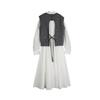 ELLE Solid Color Lapel Knitted Vest Mid Waist Long Loose Dress Casual Set Women sets White EA40104