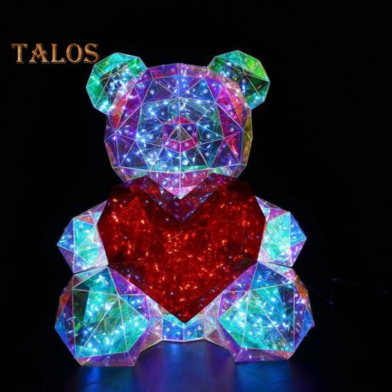 Teddy Bear Night Light Prismatic Iridescent LED Bear Lamp DIY Assembly Colorful Bunny Lamp for Valentine's Day Gift Bedroom Party Decor