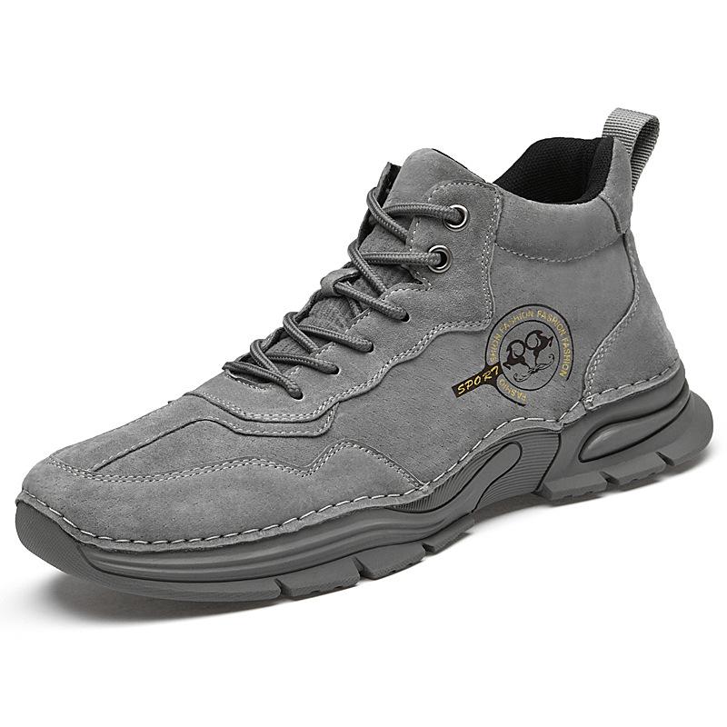 2025 new autumn and winter velvet cotton shoes medium and high top outdoor fashion casual pigskin sports hundred tower soft sole men's shoes